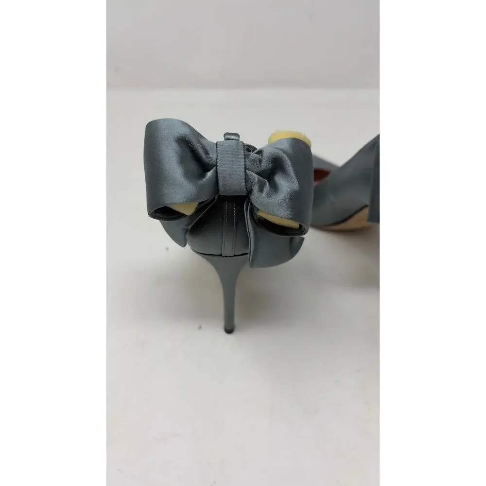 New SJP Lucille grey satin bow classic pumps 37.5 7.5